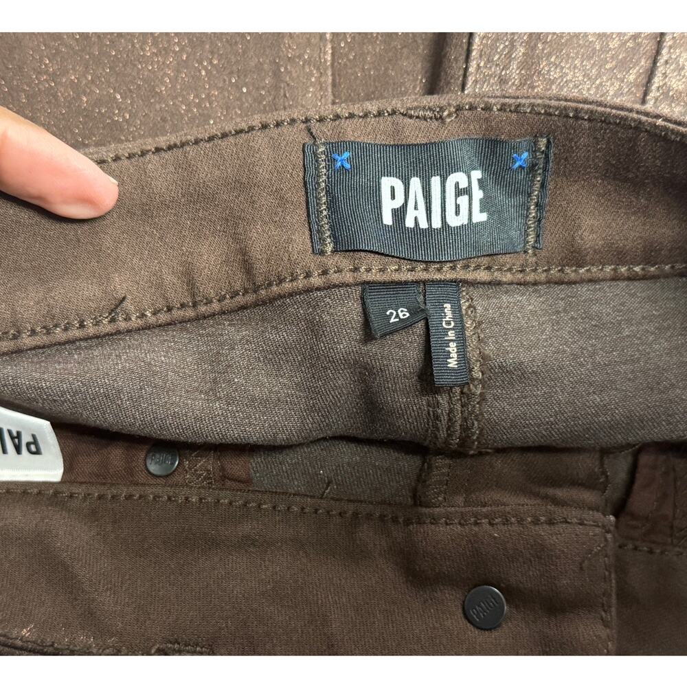 PAIGE Claudine Bronze Shimmer Luxe Coating Ankle Flare Jeans Size 26 - Picture 5 of 16